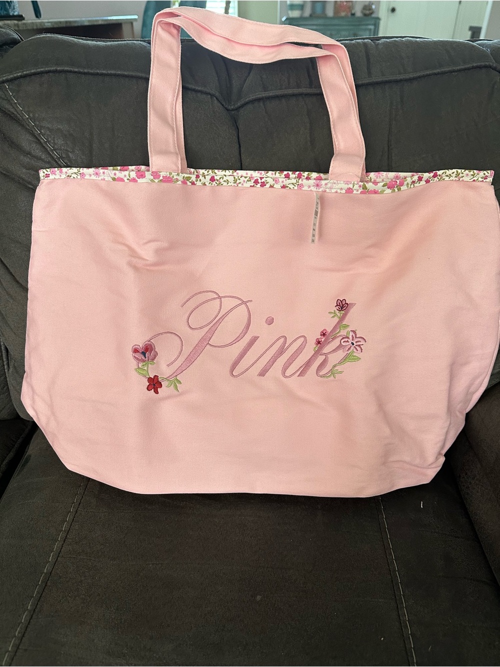Victoria's Secret Pink Light Pink Floral Embroidered Tote